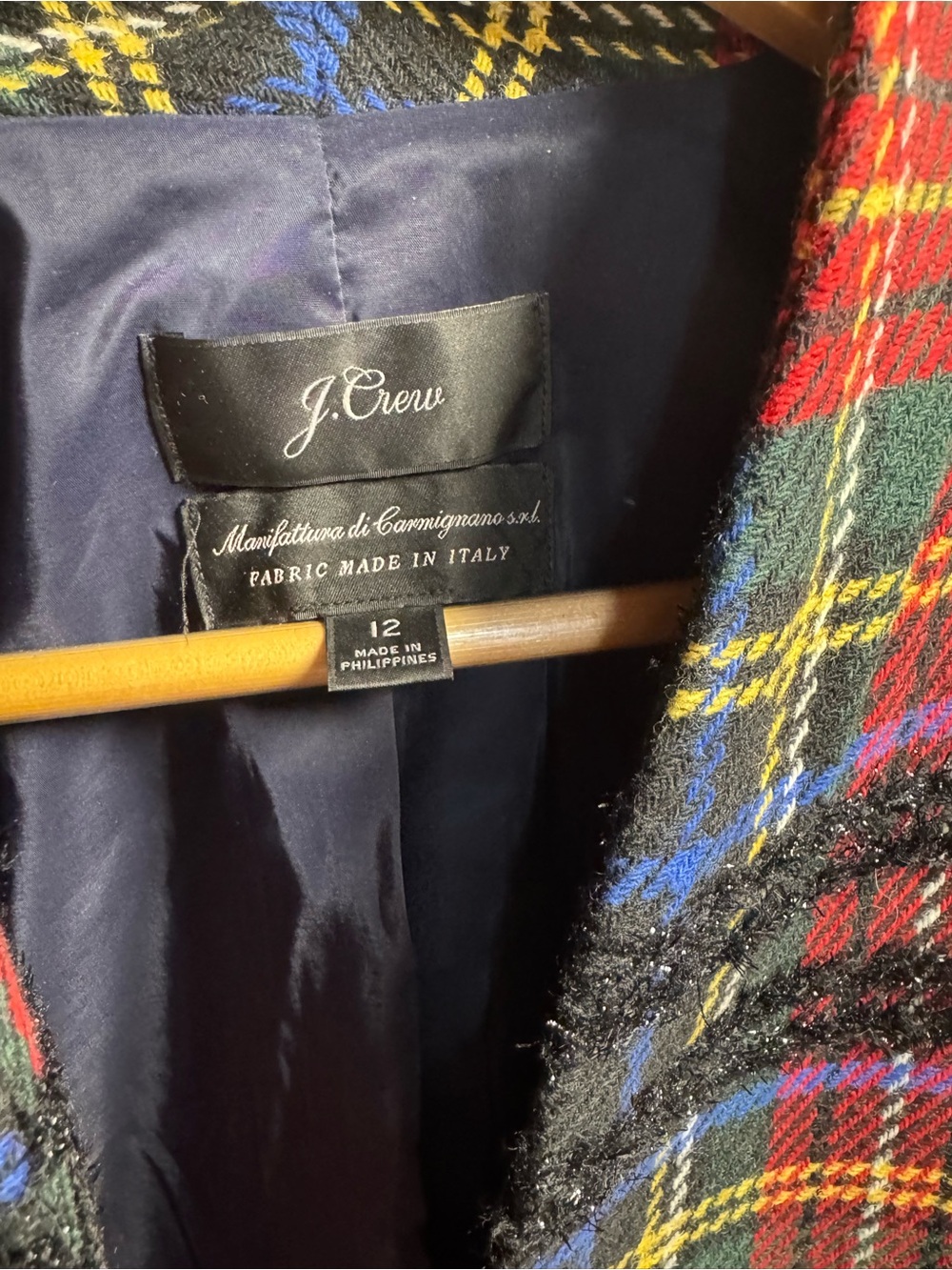 J. Crew Red Plaid Wool Blend Blazer with Blue and Yellow Accents